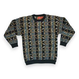 J Simon‎ Mens Medium 3D Textured 90s Style Pullover Sweater Vintage Coogi Style